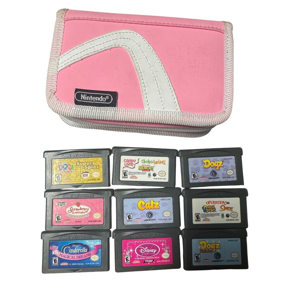 Nintendo Game Boy Advance 9 Game Lot with Pink Switch N Carry Case Disney